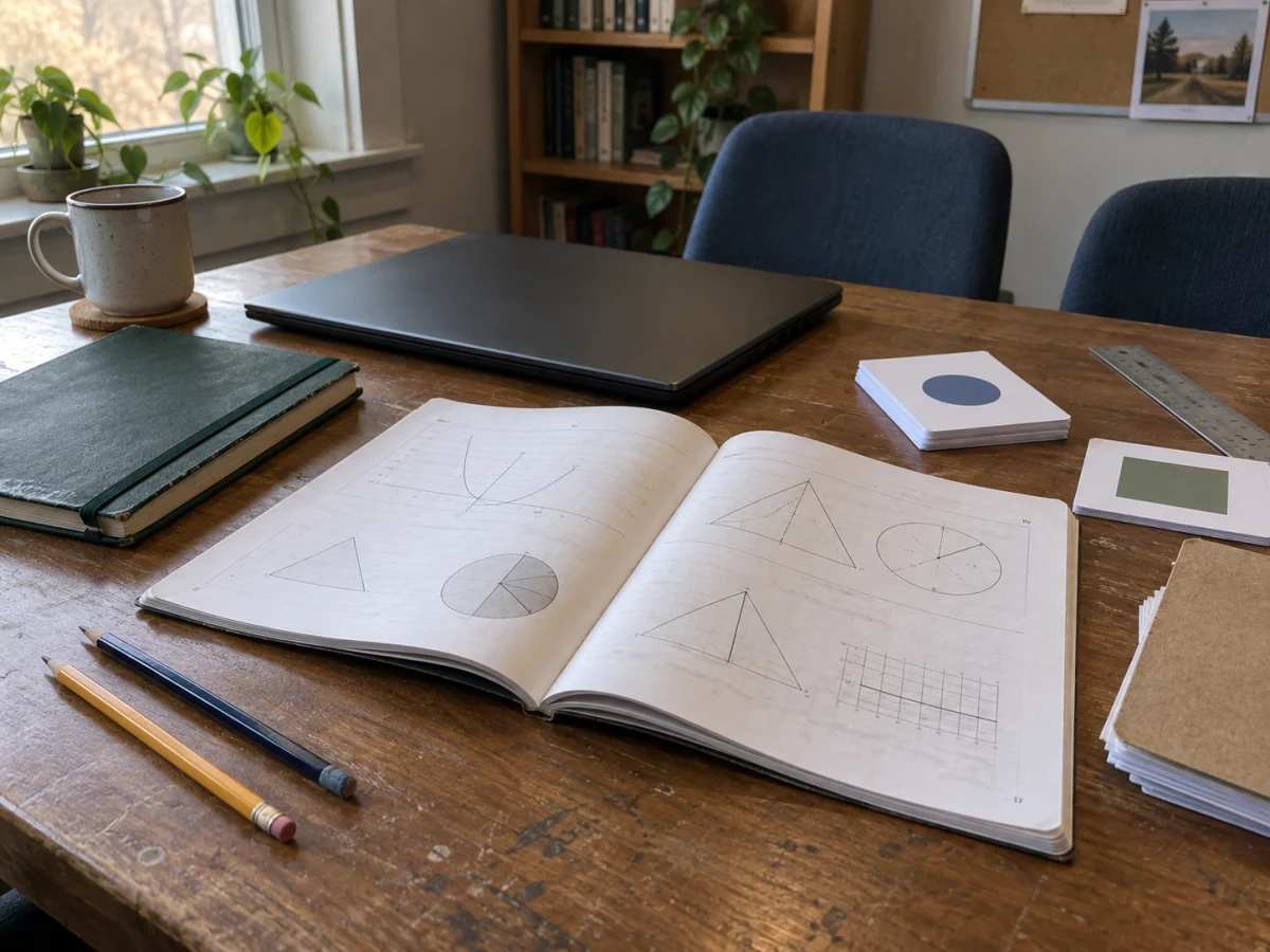 Learning-evaluation materials arranged beside a laptop